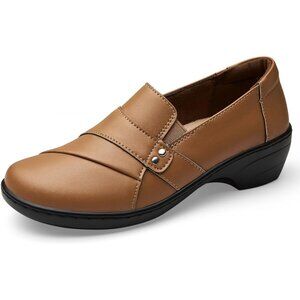 Kordal Women's Brown Slip-Ons Lightweight Leather Stylish Casual Loafers Shoes